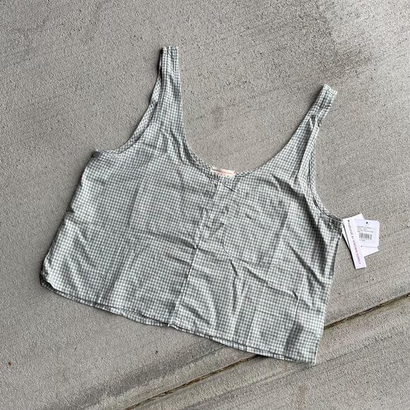 DEADSTOCK NWT green gingham checked loose boxy tank top - Picture 5 of 6